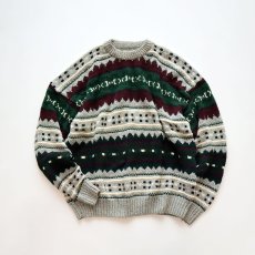 画像1: PURE STUFF COTTON BORDER PATTERN KNIT SWEATER "MADE IN USA" (1)