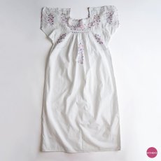 画像1: OLD HANDMADE COTTON LINEN EMBROIDERED DRESS (1)