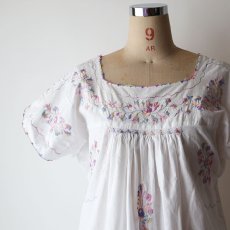 画像8: OLD HANDMADE COTTON LINEN EMBROIDERED DRESS (8)