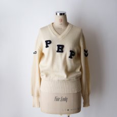 画像13: 60's Standard KNITTING CO. WOOL KNIT LETTERED V NECK AWARD SWEATER (13)