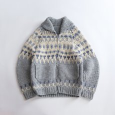 画像1: OLD UNKNOWN BRAND WOOL HAND KNIT COWICHAN ZIP CARDIGAN (1)