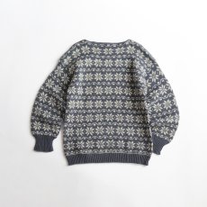 画像1: OLD UNKNOWN BRAND WOOL SNOWFLAKE PATTERN HAND KNIT BOAT NECK NORDIC SWEATER (1)