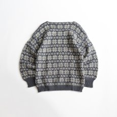 画像2: OLD UNKNOWN BRAND WOOL SNOWFLAKE PATTERN HAND KNIT BOAT NECK NORDIC SWEATER (2)