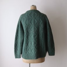 画像9: OLD UNKNOWN BRAND WOOL HAND KNIT CREW NECK FISHERMAN'S CARDIGAN (9)