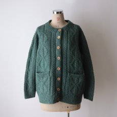 画像7: OLD UNKNOWN BRAND WOOL HAND KNIT CREW NECK FISHERMAN'S CARDIGAN (7)