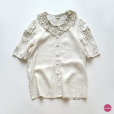 画像1: HESS FRACKMANN LINEN CROCHET LACE COLLAR S/S BLOUSE (1)