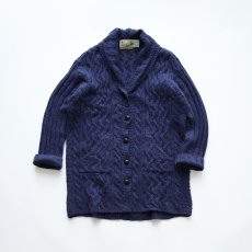 画像1: ARAN CRAFTS ALPACA WOOL HNAD KNIT SHAWL COLLAR FISHERMAN'S LONG CARDIGAN "MADE IN IRELAND" (1)